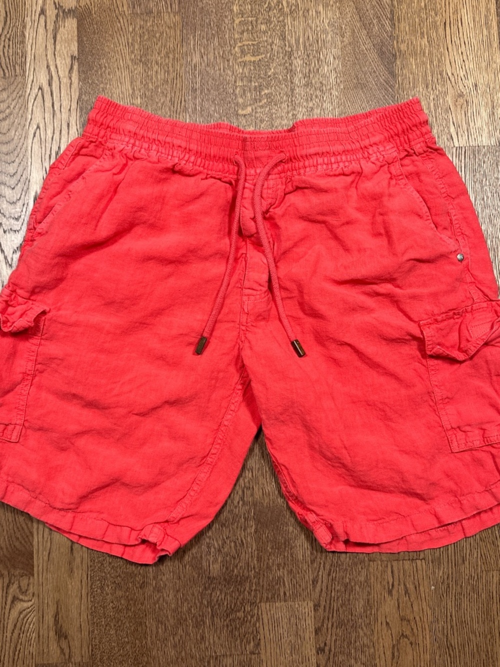 Vilebrequin Linen Flax Hot Orange Cargo Utility Shorts Mens XL